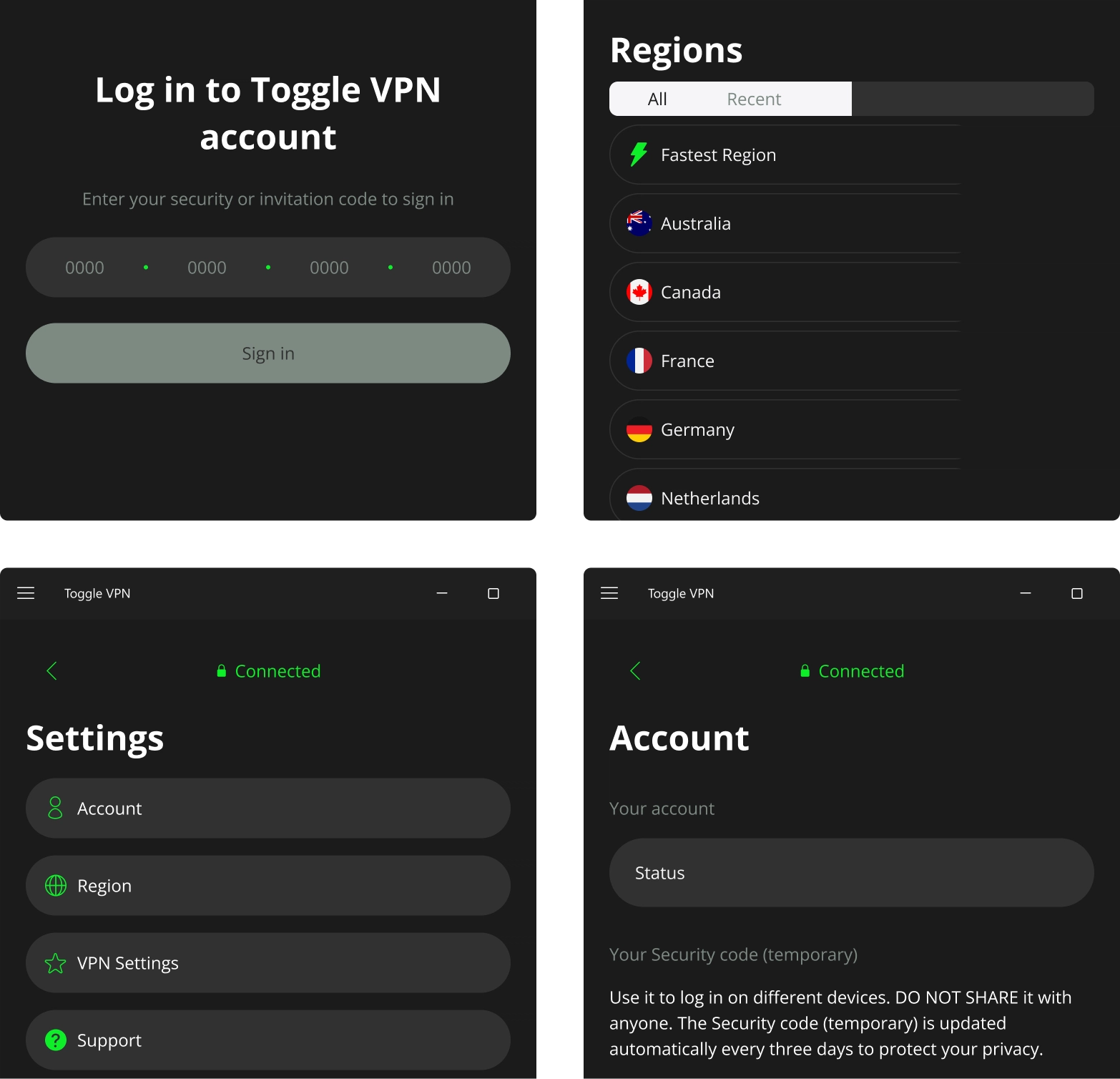 intuitive vpn settings and control elements